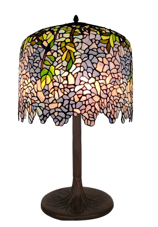 Huge 18" Blue Wisteria Tiffany Stained Glass Table Lamp with Trunk Base* only 1