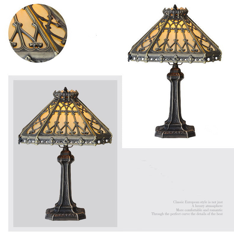 14" Retro Square Stained Glass Tiffany Style Table Lamp with Zinc Alloy Base