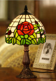 Elegant  8" Red Rose Style Tiffany Mini Table Lamp