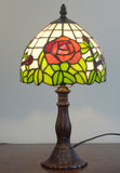 Elegant  8" Red Rose Style Tiffany Mini Table Lamp