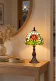 Elegant  8" Red Rose Style Tiffany Mini Table Lamp