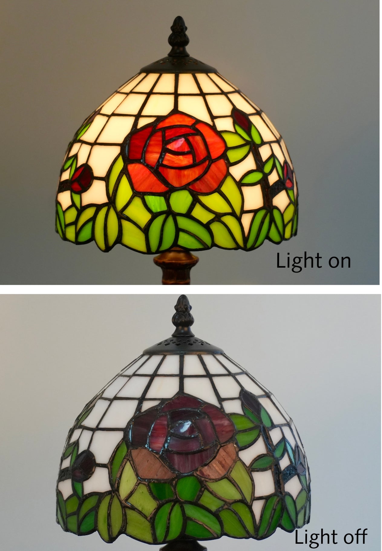 Elegant  8" Red Rose Style Tiffany Mini Table Lamp