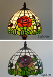 Elegant  8" Red Rose Style Tiffany Mini Table Lamp