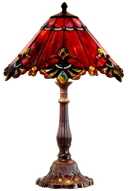 Limited Edition Large 17" Red Jewel Carousel Style Tiffany Table Lamp