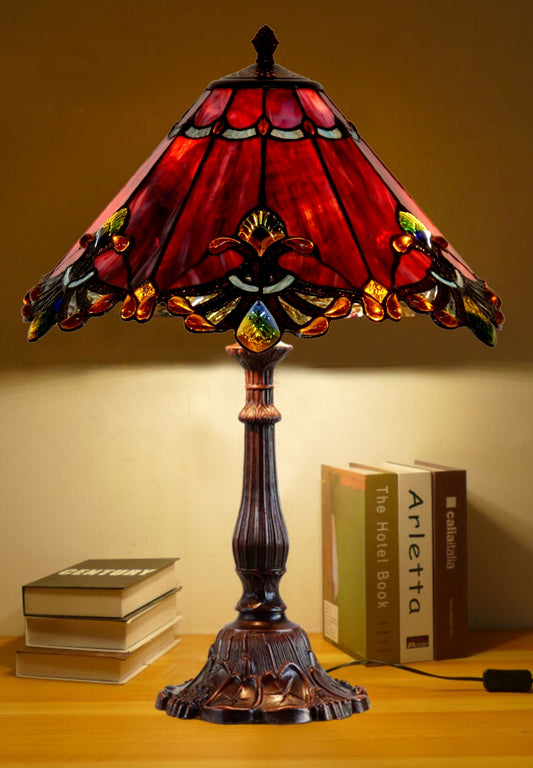 Limited Edition Large 17" Red Jewel Carousel Style Tiffany Table Lamp