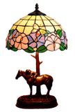 12" Butterfly Morning Glory Tiffany Bedside Lamp with Antique Style Sculpture Base "the Horse Boy"