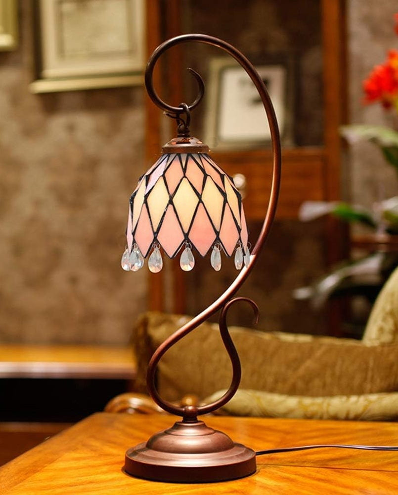 Stunning Pink Tiffany Accent Table Lamp with hanging beads