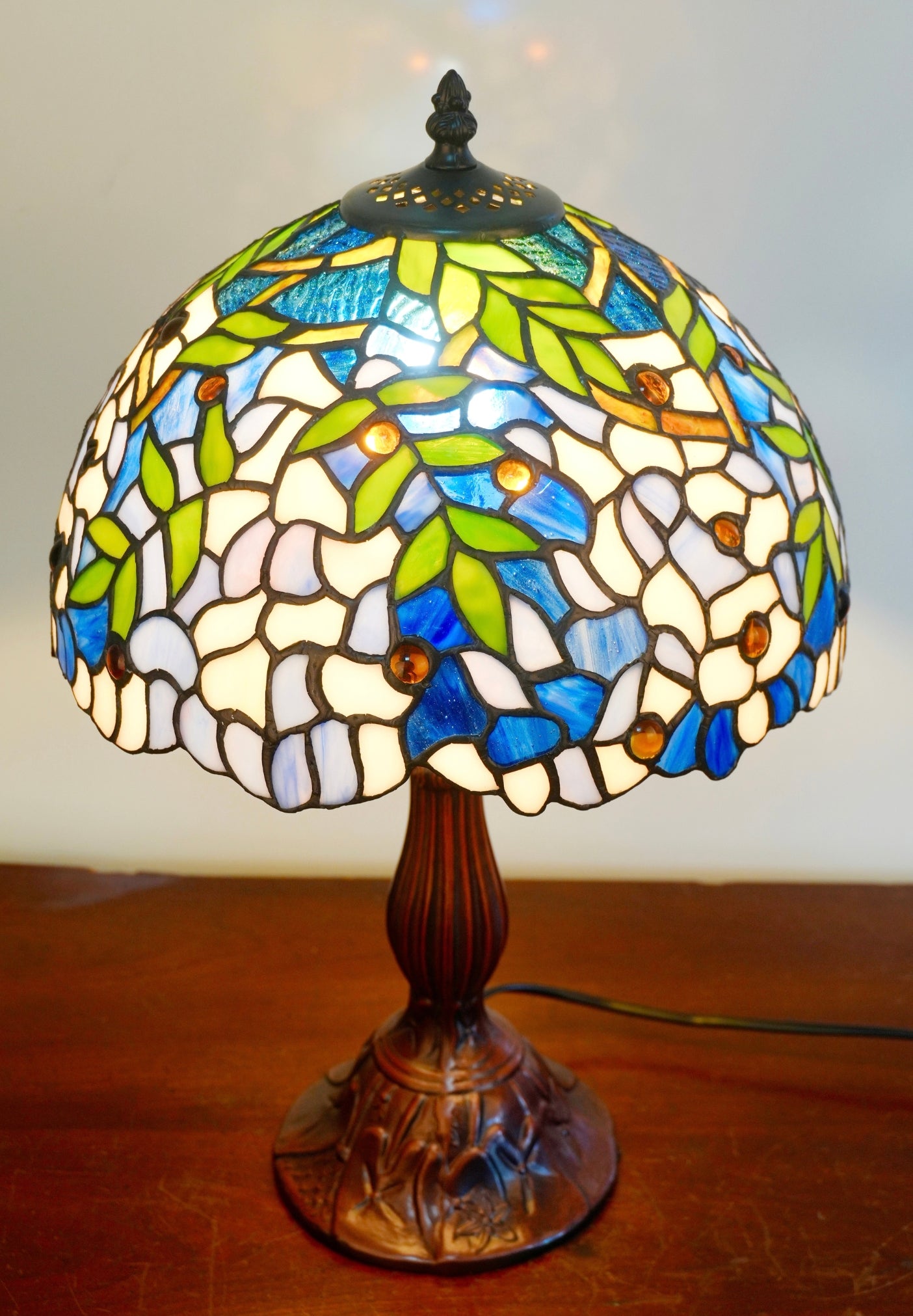 12" Blue Wisteria Tiffany Style Bedside Lamp