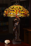 Huge 20" Dragonfly  Stained Glass Tiffany Table Lamp with Lady peacock Base