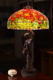 Huge 20" Red Tulip  Stained Glass Tiffany Table Lamp with Lady peacock Base