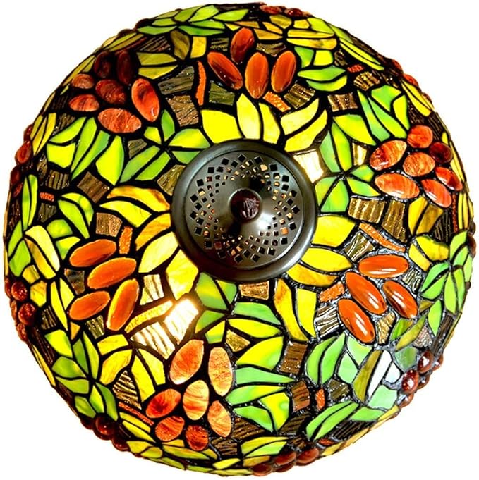 Large 16" Tiffany Style Grape Table Lamp with Bird Tree Base
