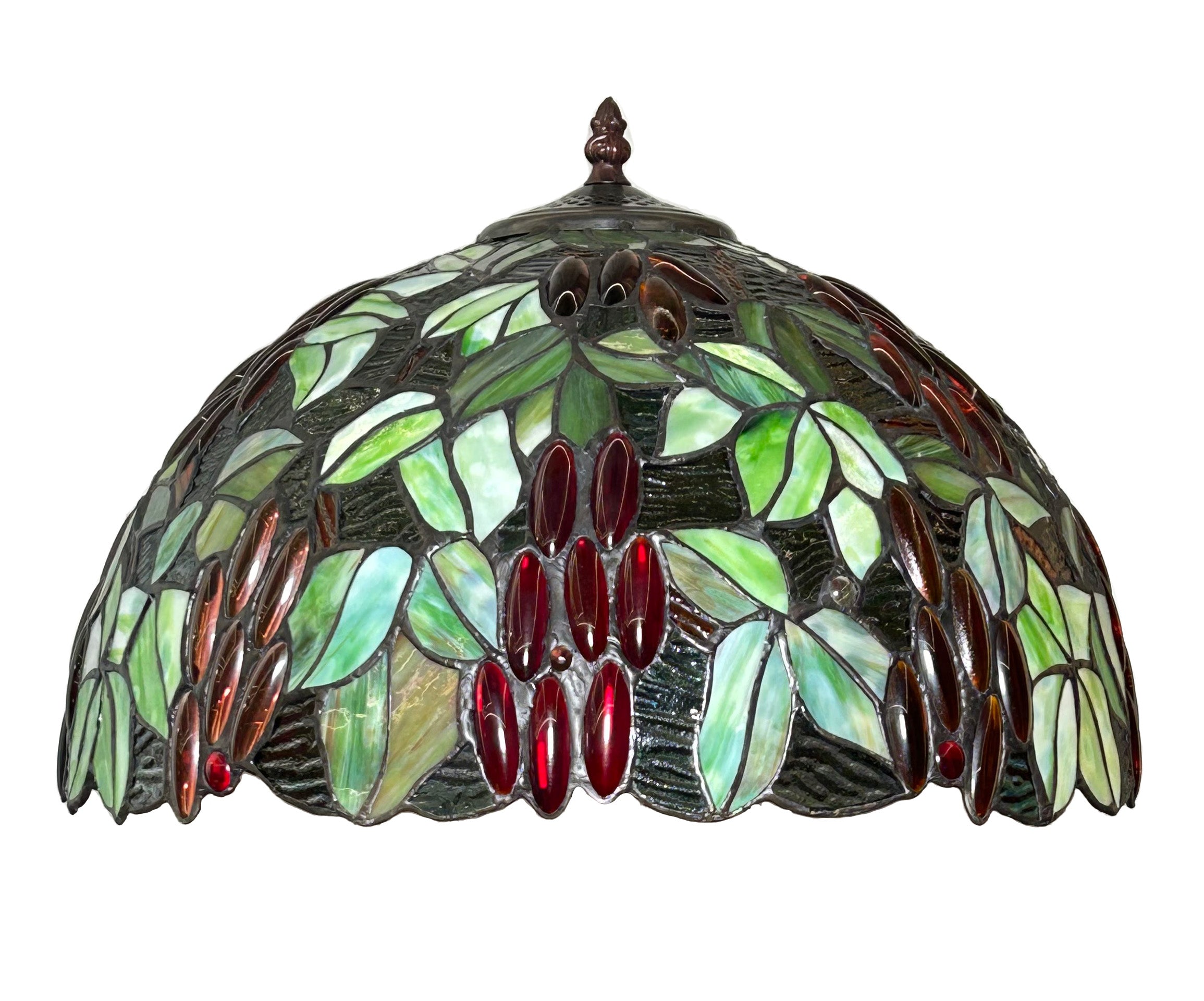 Large 16" Tiffany Style Grape Table Lamp with Bird Tree Base