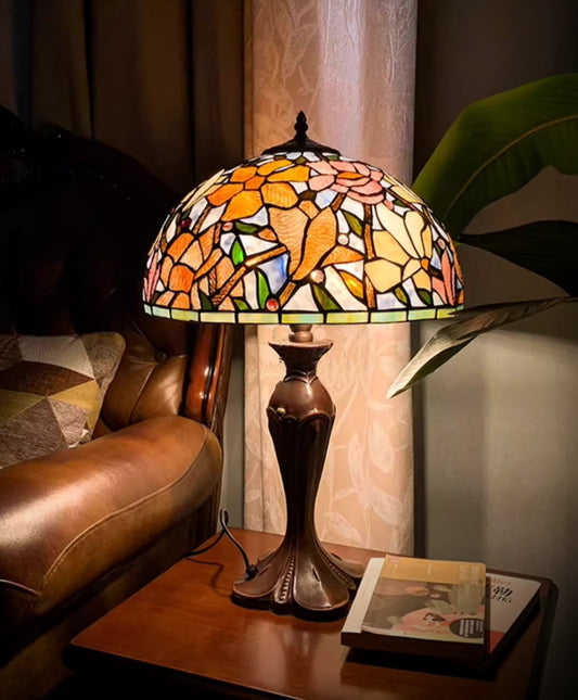 Nature's Elegance Collection@Large 16" Magnolia Flower Stained Glass Tiffany Table Lamp