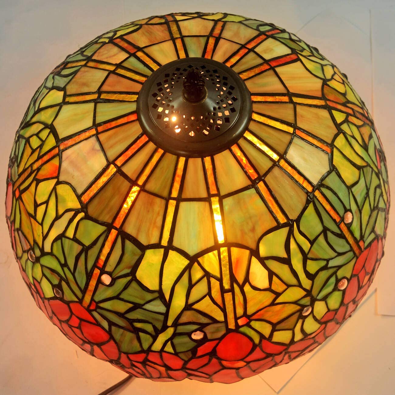 Large 16" Vintage Tiffany Rose Stained Glass Pendant Light for Dining & Living Rooms