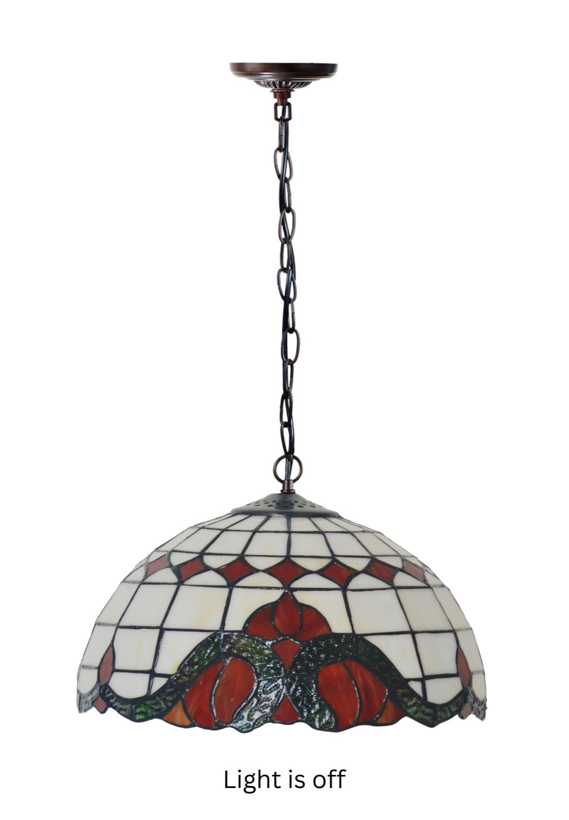 Large 16" Red Baroque Style Stained Glass Cafe Tiffany Hanging Light