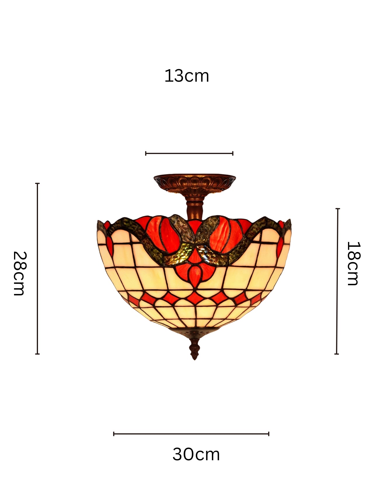 12" Red Art Nouveau Style Tiffany Semi Flush Mount Ceiling Light