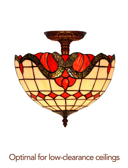 12" Red Art Nouveau Style Tiffany Semi Flush Mount Ceiling Light