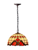 12" Red Art Nouveau Stained Glass Tiffany Pendant Light