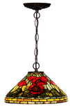 16" Tiffany Red Poppy Stained Glass Pendant Lamp – Handcrafted Art Nouveau Floral Design