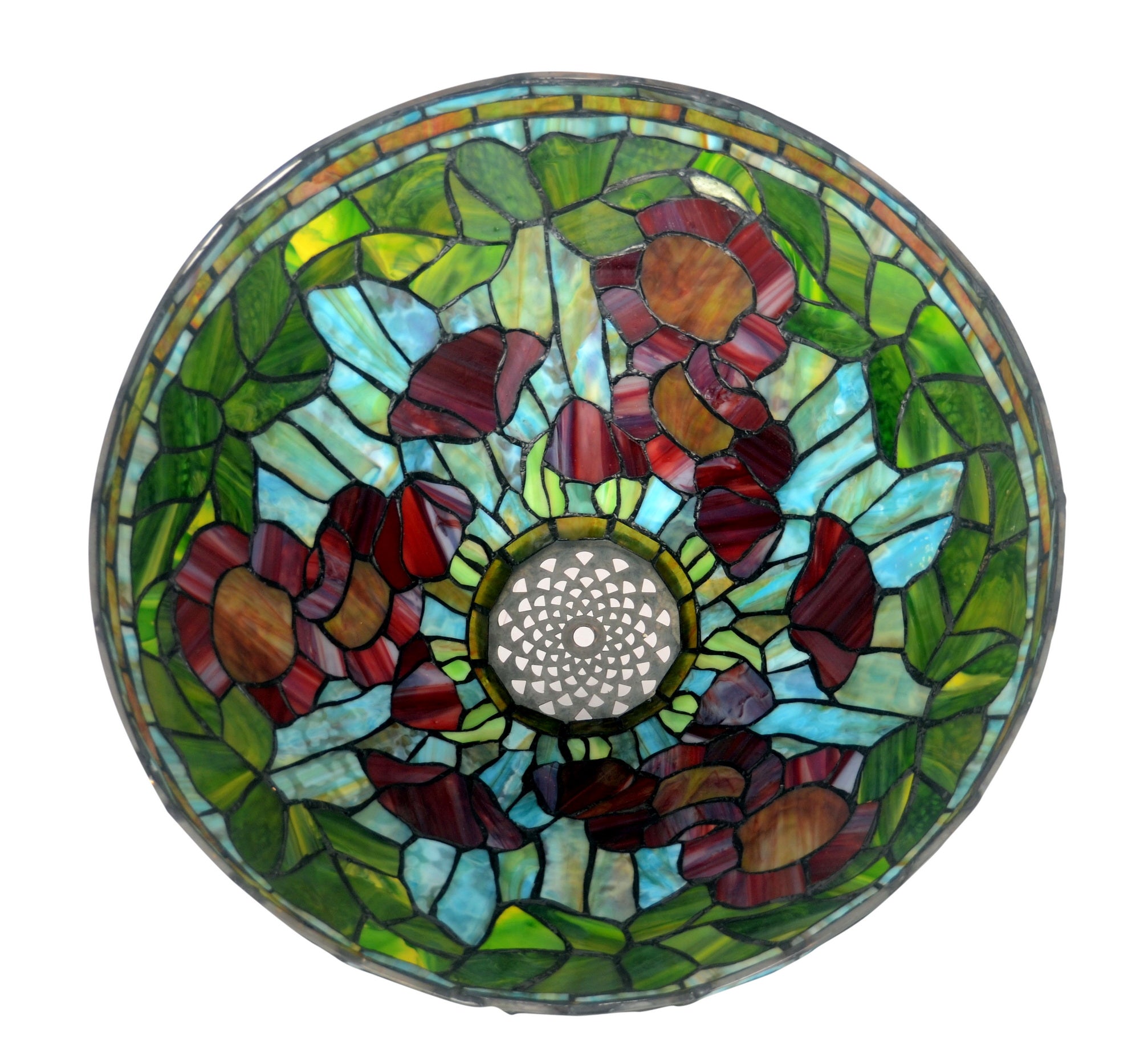 16" Tiffany Red Poppy Stained Glass Pendant Lamp – Handcrafted Art Nouveau Floral Design