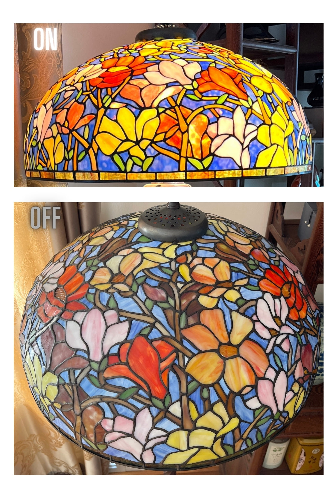 Huge 22" Magnolia Flower Stained Glass Tiffany Hanging Light