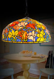 Huge 22" Magnolia Flower Stained Glass Tiffany Hanging Light