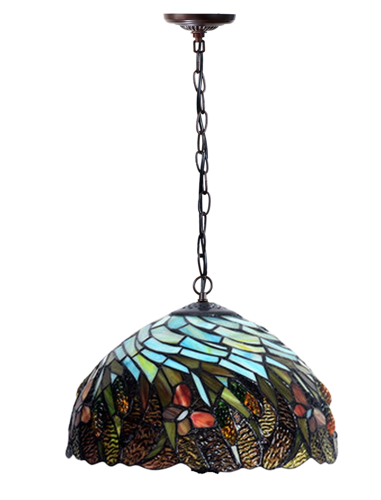 12" Gold Wheat head Butterfly Stained Glass Tiffany Pendant Light