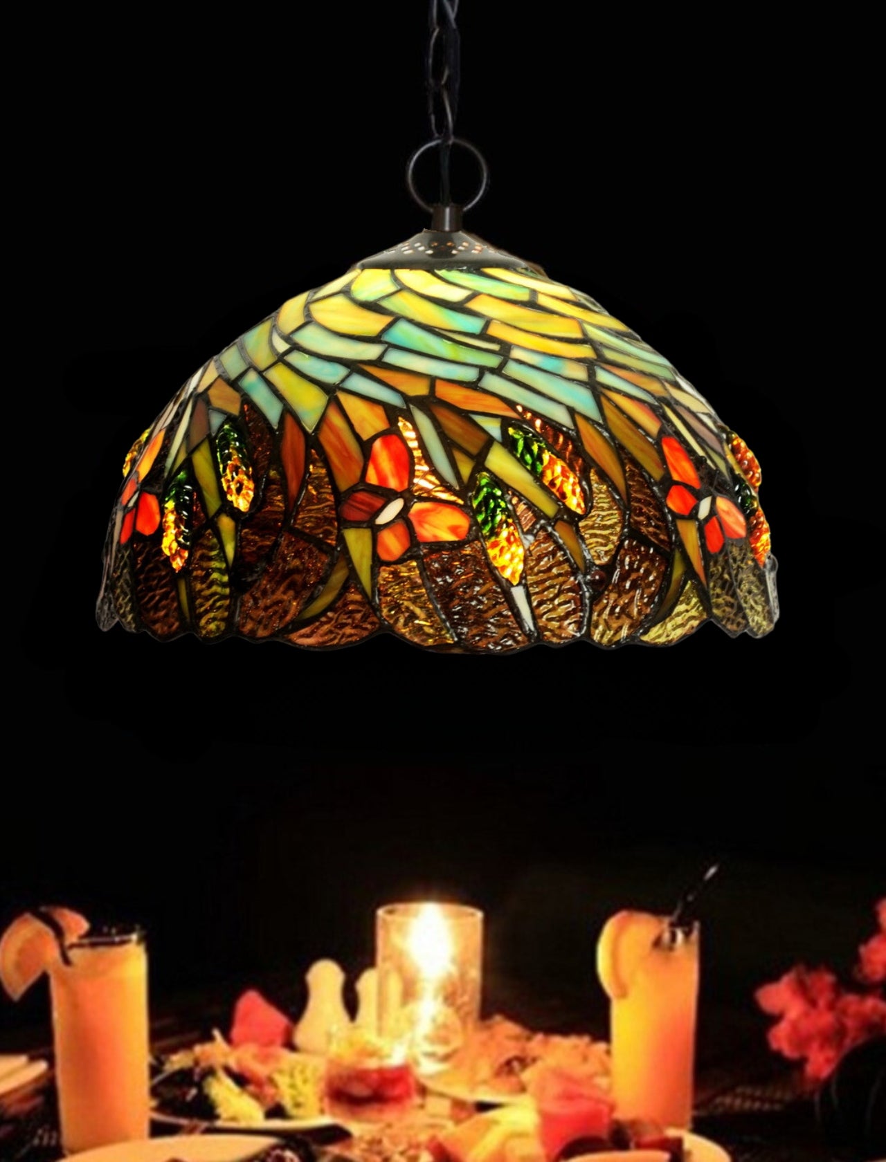 12" Gold Wheat head Butterfly Stained Glass Tiffany Pendant Light