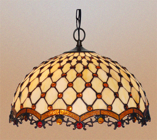 Large 18" Bead Stained Glass Leadlight Tiffany Pendant Light