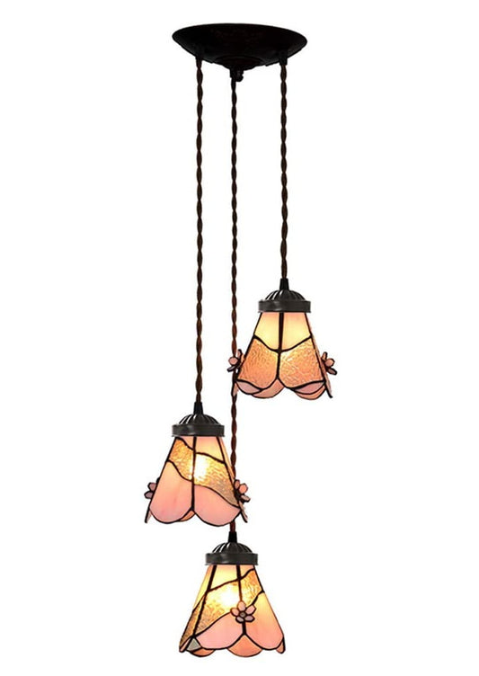 3 light Pink Flower Style Tiffany Stained Glass Pendant Lights