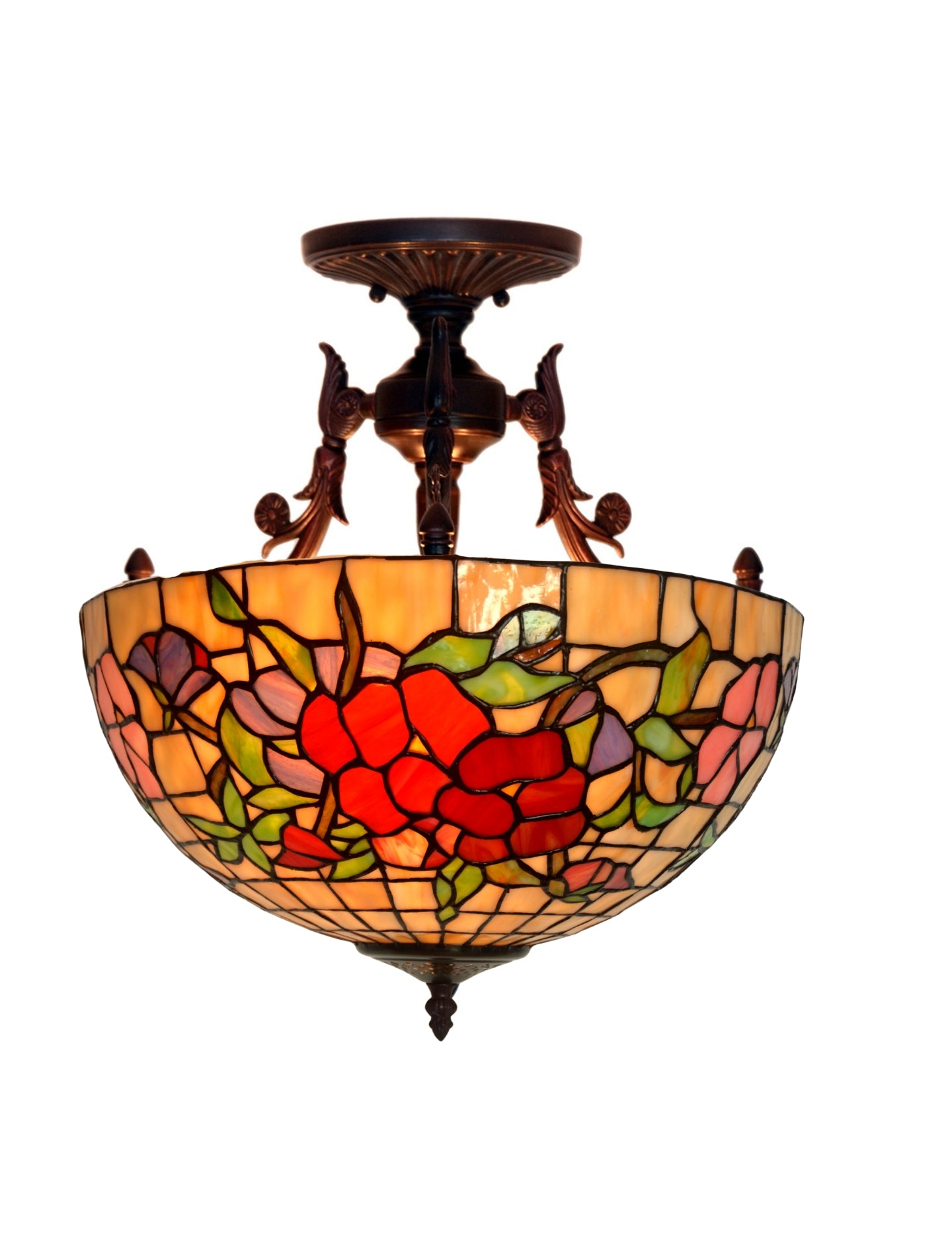 16 “ Large Pansy Floral Tiffany Semi Flush Ceiling Light