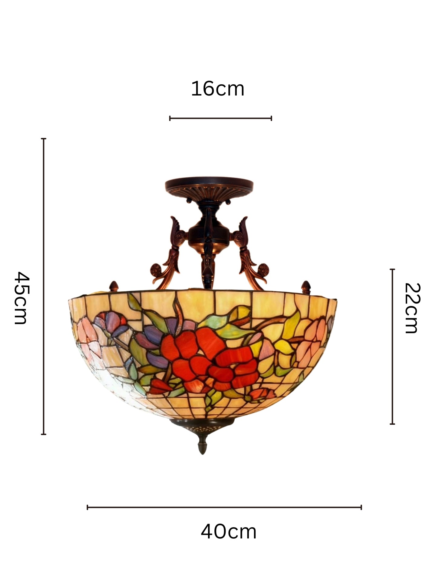 16 “ Large Pansy Floral Tiffany Semi Flush Ceiling Light