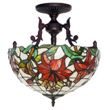 16 “ Large Elegant Red Lily Tiffany Semi Flush Mount Ceiling Light