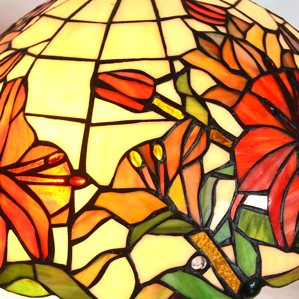 16 “ Large Elegant Red Lily Tiffany Semi Flush Mount Ceiling Light