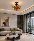 16 “ Large Elegant Red Lily Tiffany Semi Flush Mount Ceiling Light