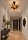 16 “ Large Elegant Red Lily Tiffany Semi Flush Mount Ceiling Light