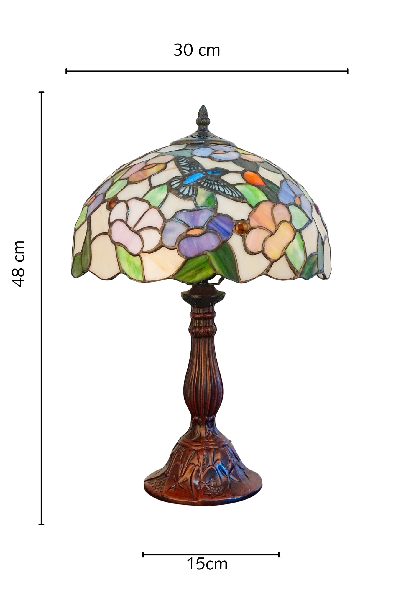 12" Hummingbird Garden Stained Glass Tiffany Bedside Lamp
