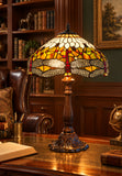 Premium 16" Amber Dragonfly Tiffany Style Table Lamp with Filigree Wings