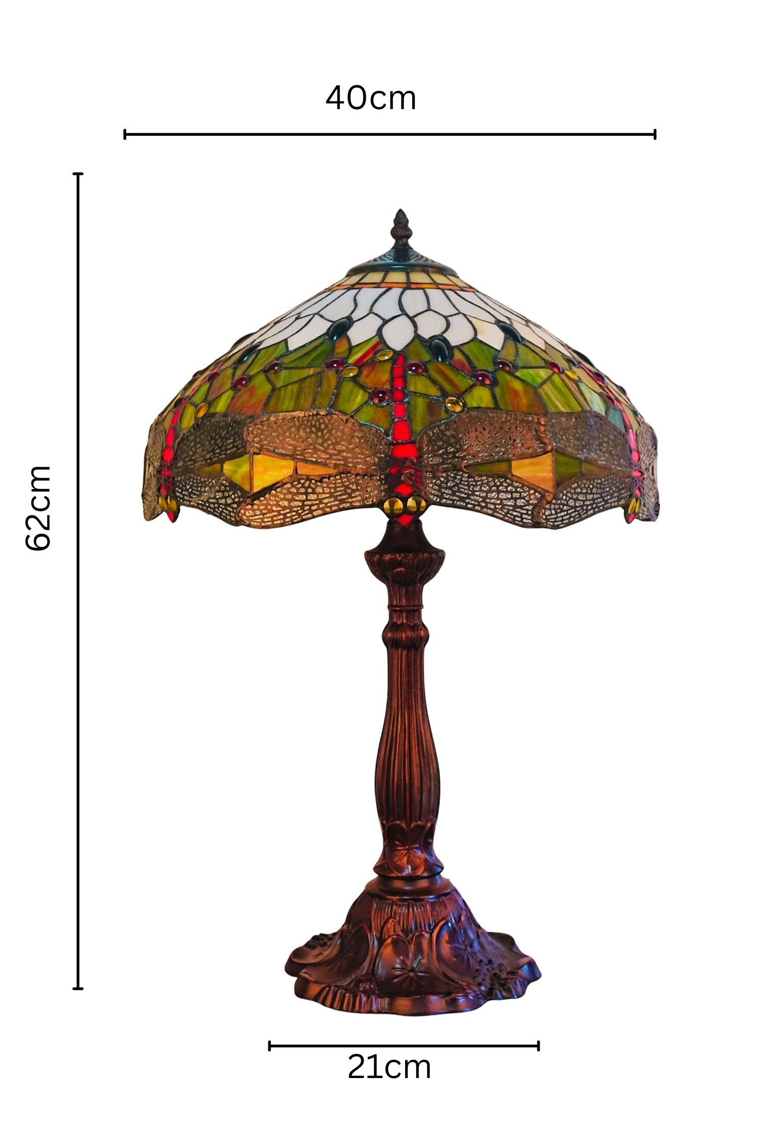 Premium 16" Amber Dragonfly Tiffany Style Table Lamp with Filigree Wings