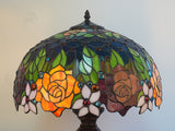 Premium 16" Rose Garden Stained Glass Tiffany Table Lamp