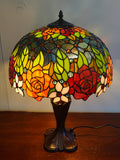 Premium 16" Rose Garden Stained Glass Tiffany Table Lamp
