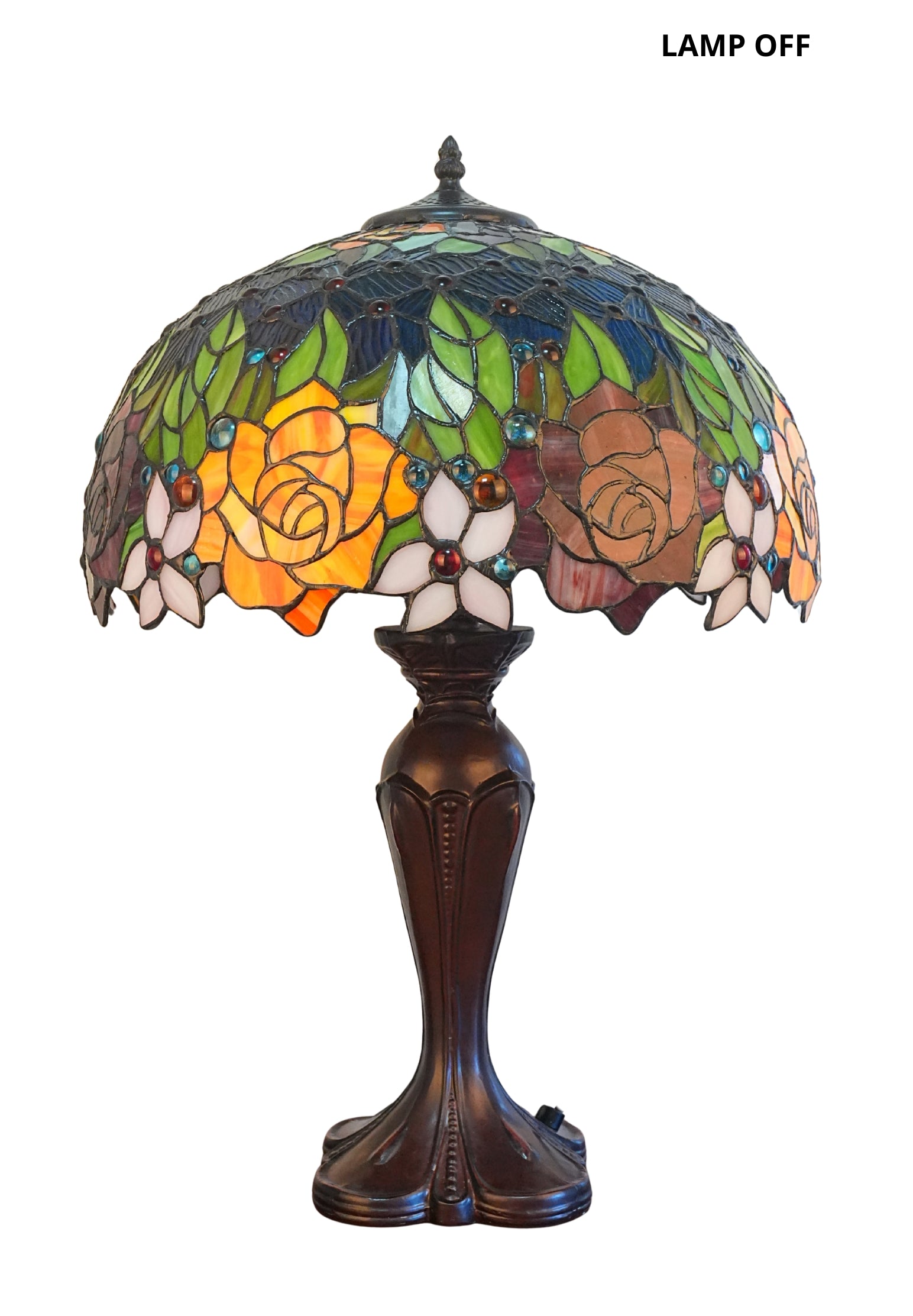 Premium 16" Rose Garden Stained Glass Tiffany Table Lamp
