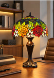 Premium 16" Rose Garden Stained Glass Tiffany Table Lamp