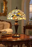 Premium 16" Magpie Birds Blossom Tiffany Stained Glass Table Lamp