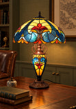 Premium 16" Blue Art Nouveau Tiffany Style Table Lamp with Illuminated Base