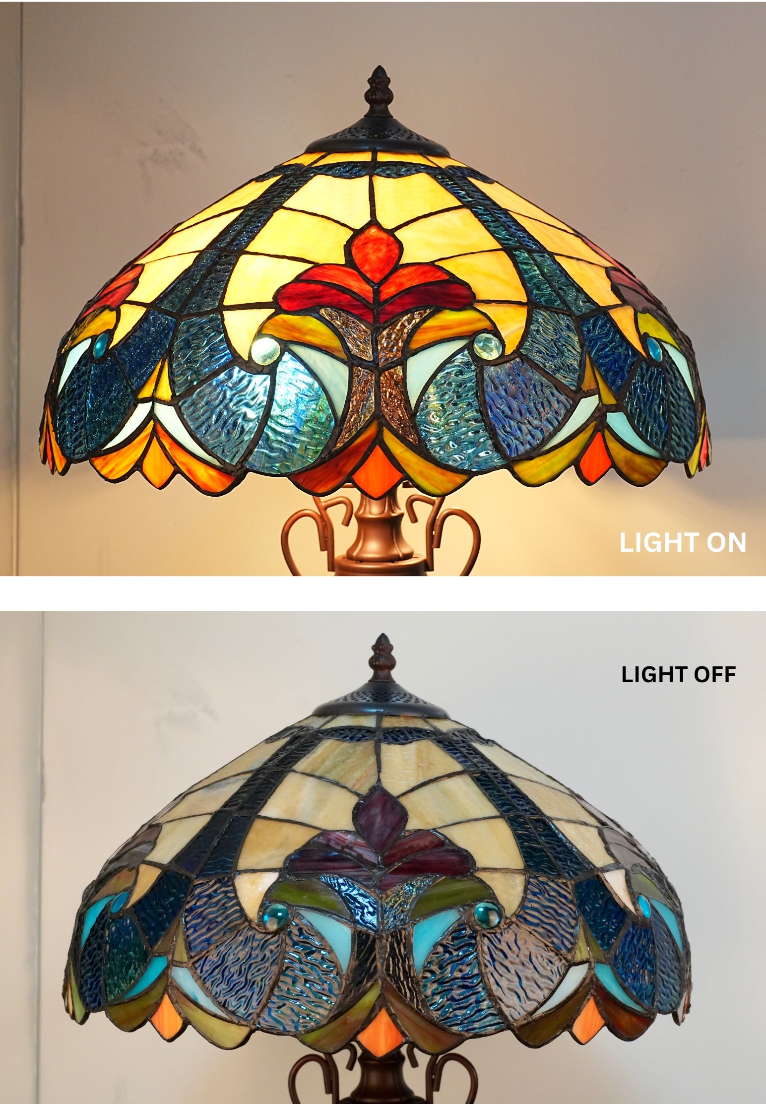 Premium 16" Blue Art Nouveau Tiffany Style Table Lamp with Illuminated Base