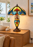 Premium 16" Blue Art Nouveau Tiffany Style Table Lamp with Illuminated Base