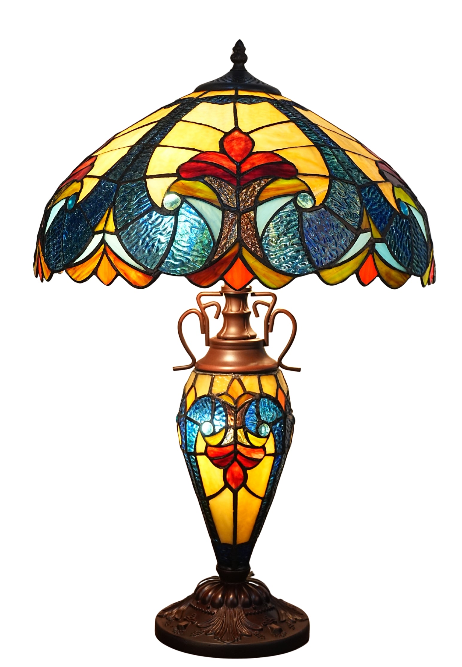 Premium 16" Blue Art Nouveau Tiffany Style Table Lamp with Illuminated Base
