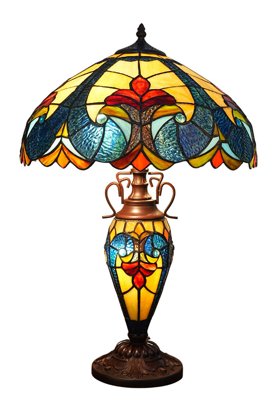 Premium 16" Blue Art Nouveau Tiffany Style Table Lamp with Illuminated Base