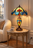 Premium 16" Blue Art Nouveau Tiffany Style Table Lamp with Illuminated Base